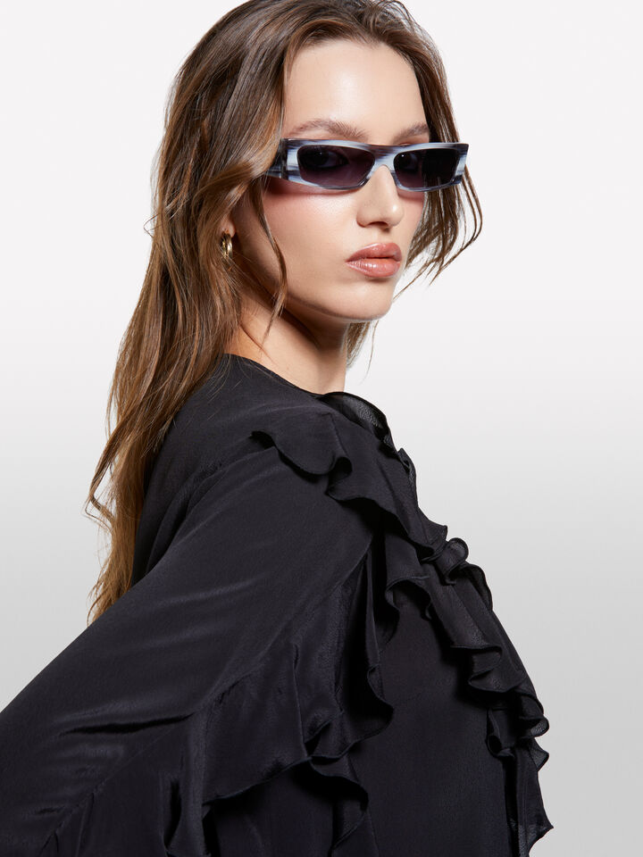 Black blouse with rouches - women's blouses - Black | Sisley image number 4